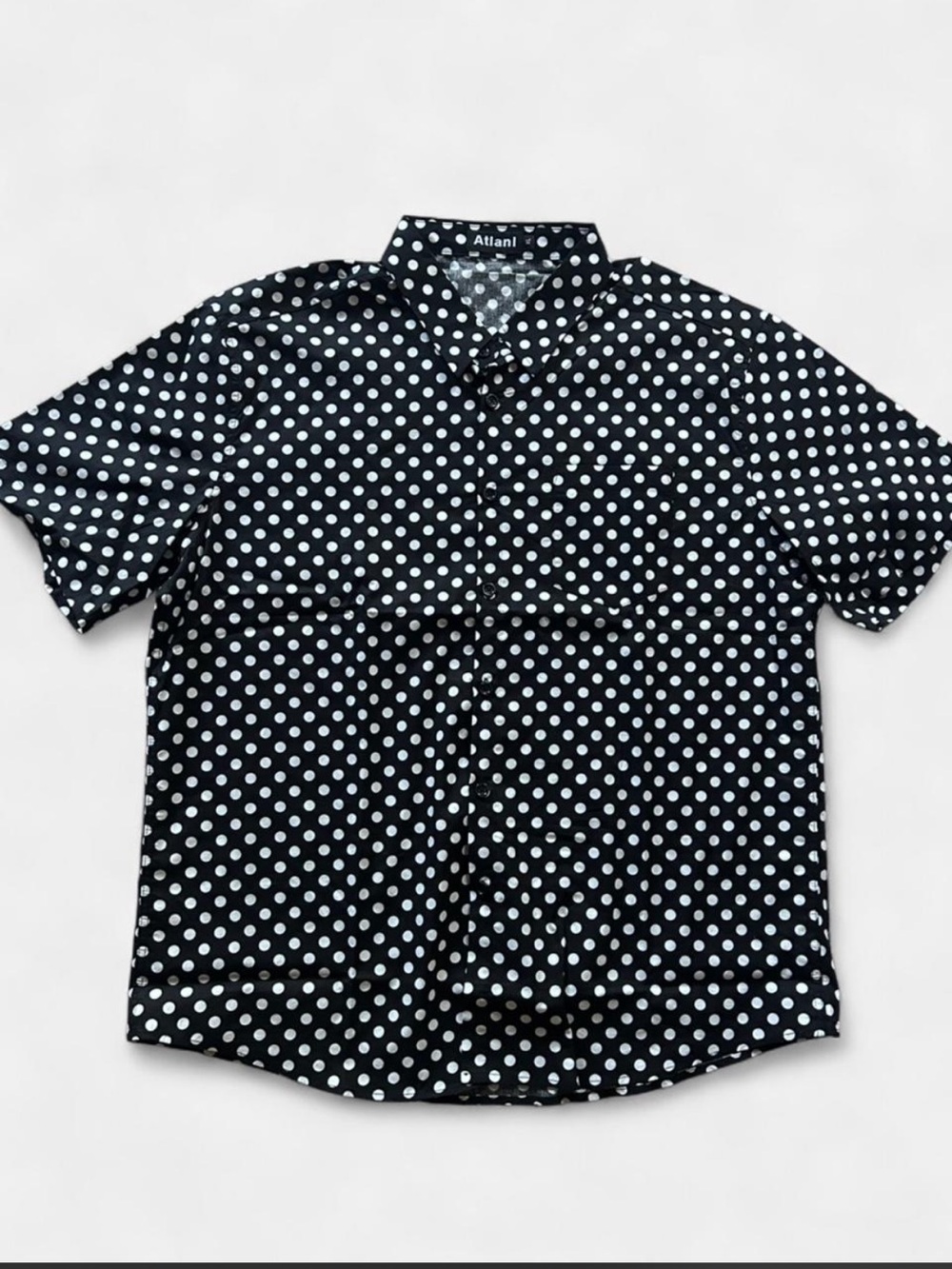 Atlanl black & white polka dot cotton linen button-up shirt - XL